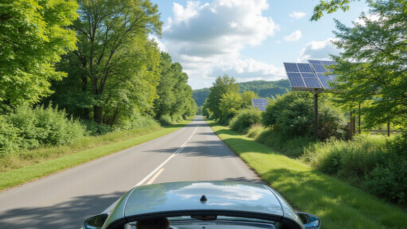 Image alt-text: Un véhicule électrique rechargeant à une station de recharge, symbolisant la transition vers une mobilité durable.