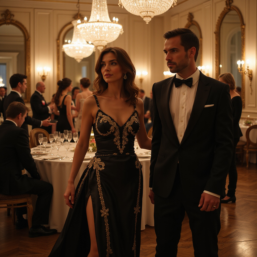 Un homme élégant portant un costume bleu marine avec un nœud papillon et des chaussures en cuir, prêt pour une soirée de gala.