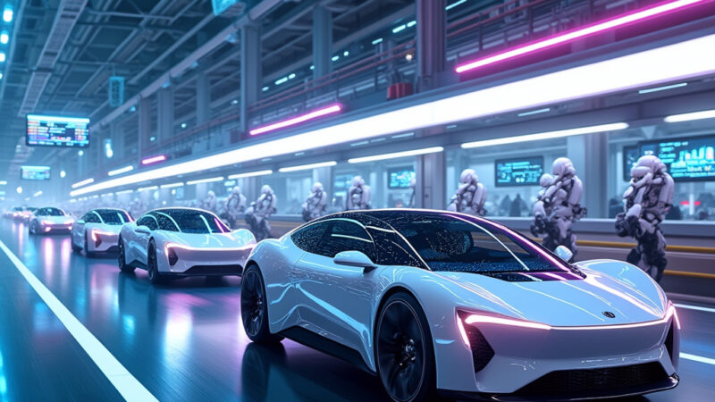 Un technicien automobile utilisant un dispositif IA pour diagnostiquer une panne dans un atelier Toyota moderne.
