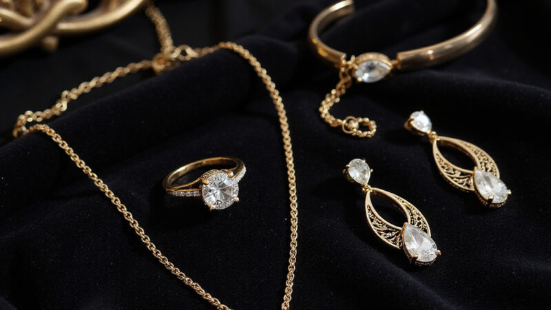Image alt-text : Une collection de bijoux Amazon, incluant des boucles doreilles, des colliers et des bracelets, disposés de manière élégante sur un fond neutre.