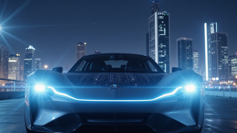 Une voiture intelligente équipée de capteurs et de systèmes dIA, illustrant lavenir de la conduite autonome.