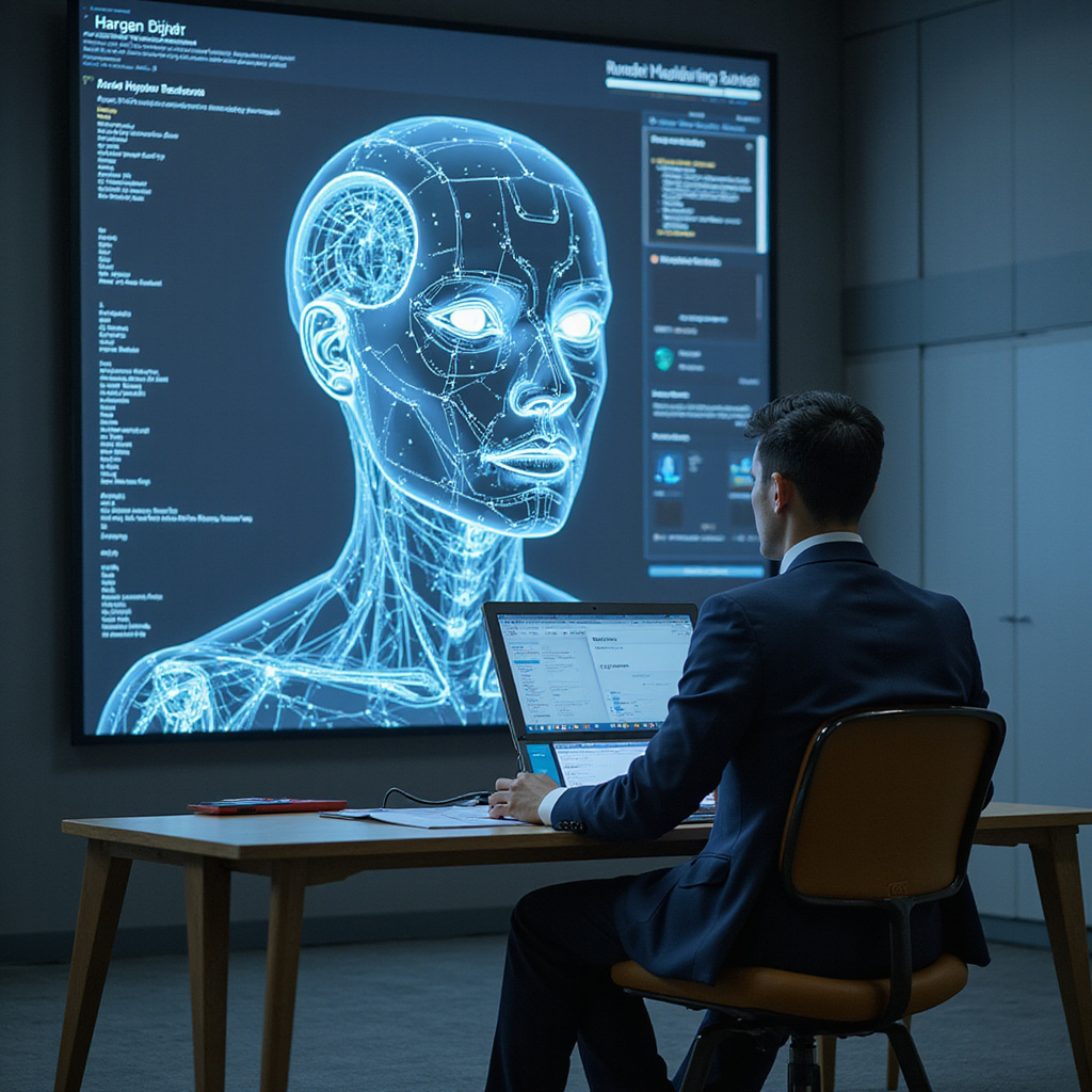 alt-text: Un robot et un humain travaillant ensemble dans une usine automobile automatisée, illustrant la collaboration entre lIA et les humains.