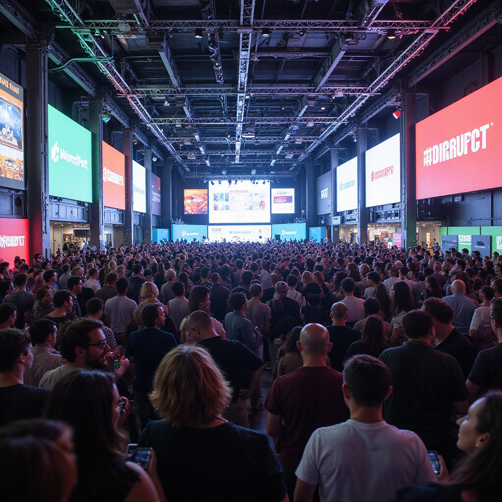 Alt-text : Une foule enthousiaste assiste à une présentation sur lIA lors de TechCrunch Disrupt 2025 à San Francisco.