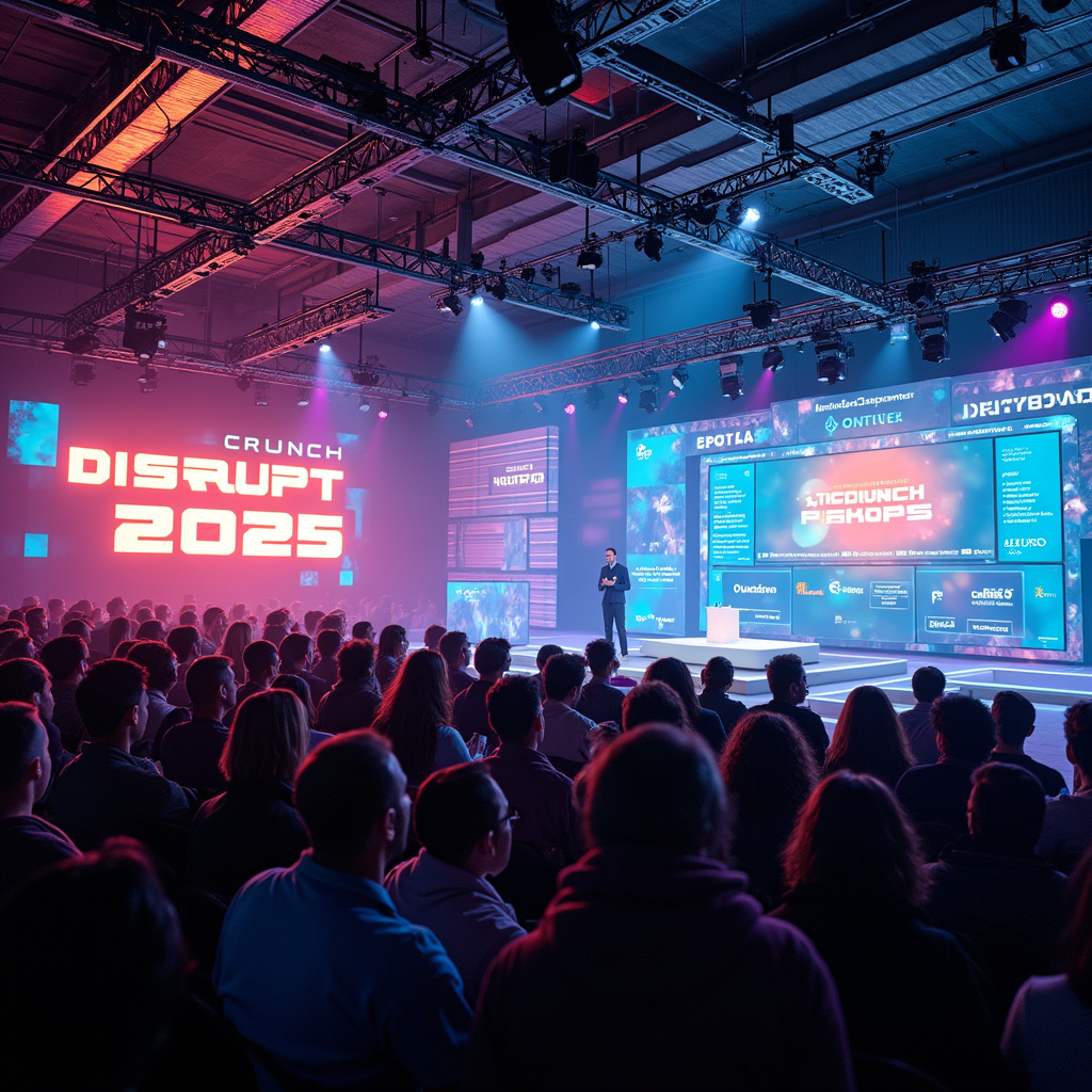 Alt-text : Une foule enthousiaste assiste à une présentation sur lIA lors de TechCrunch Disrupt 2025 à San Francisco.