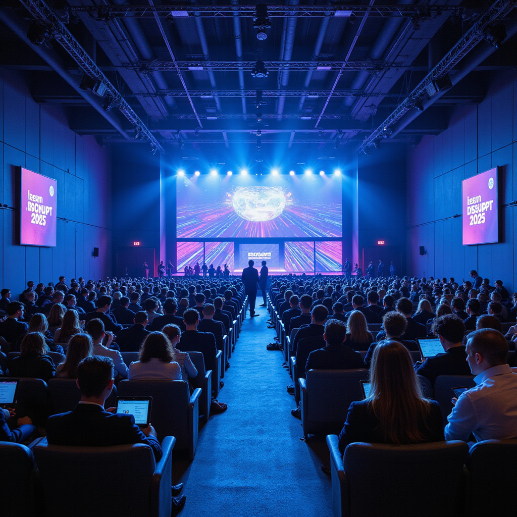 Alt-text : Une foule enthousiaste assiste à une présentation sur lIA lors de TechCrunch Disrupt 2025 à San Francisco.