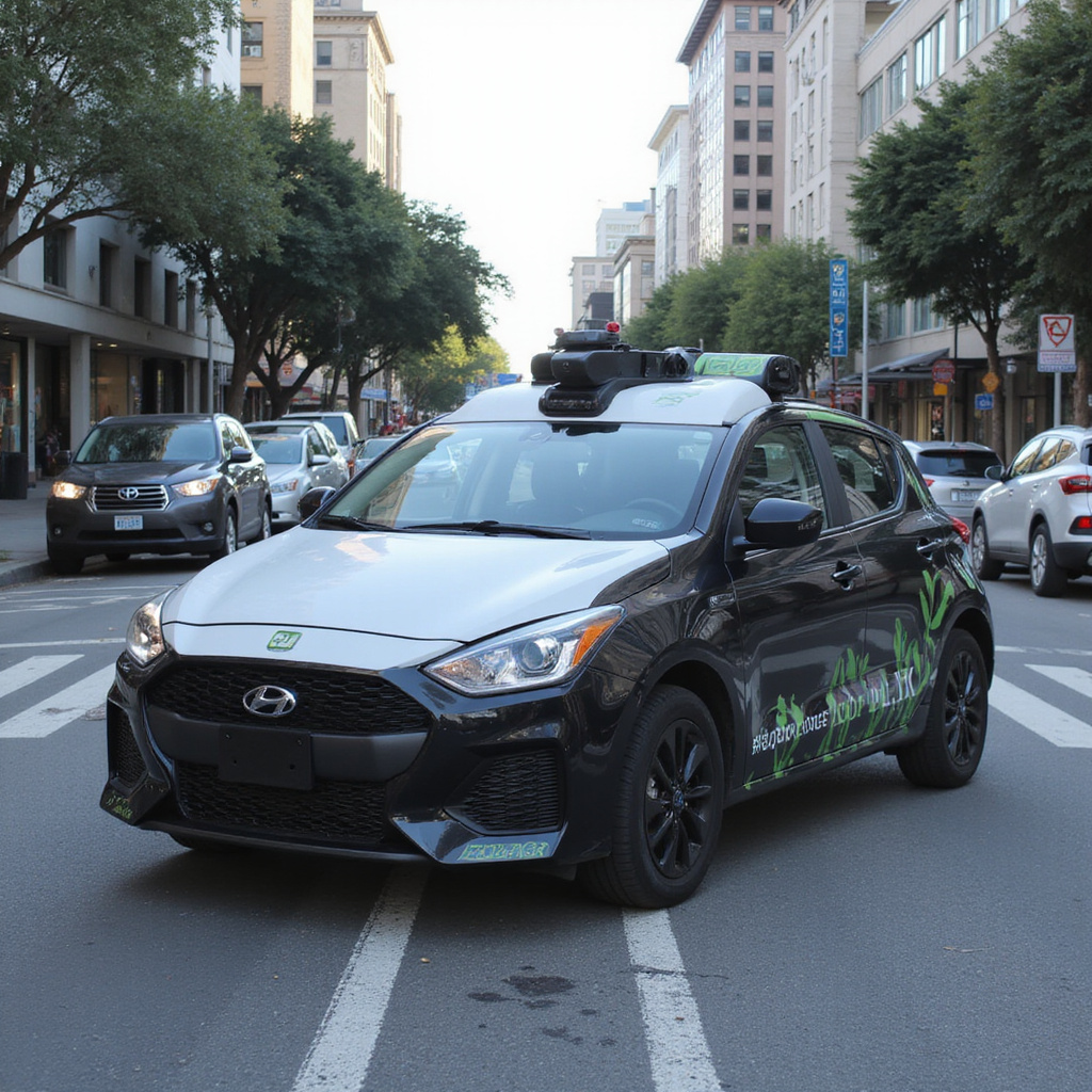 Un robotaxi Zoox arrêté à une intersection après une collision avec une trottinette électrique, tandis que des enquêteurs examinent les lieux.
