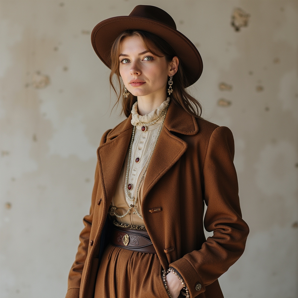 Jeune femme portant une tenue alliant un trench classique et des accessoires modernes dans un cadre urbain.