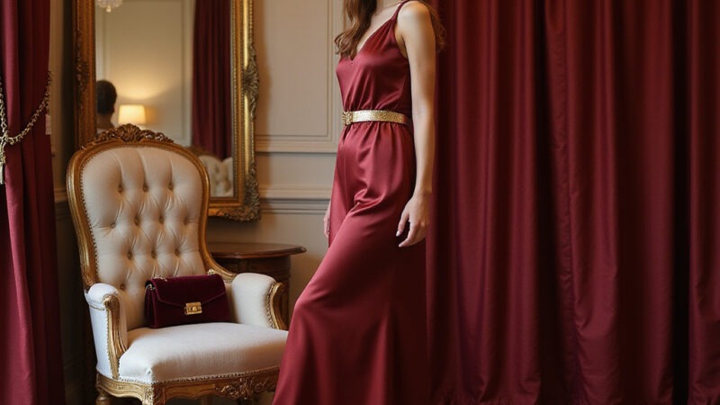 Alt-text : Femme portant un garnitur damski de couleur marsala, associé à des accessoires neutres et des chaussures élégantes, illustrant comment harmoniser cette teinte avec style.