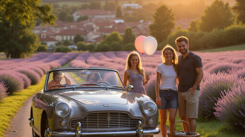Alt-text : Une famille heureuse voyageant dans une voiture familiale française moderne, illustrant le confort et l’élégance de ces véhicules.