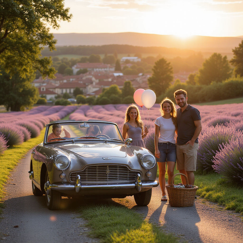 Alt-text : Une famille heureuse voyageant dans une voiture familiale française moderne, illustrant le confort et l’élégance de ces véhicules.
