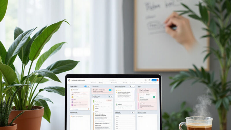 Alt-text : Un écran dordinateur montrant un modèle Notion personnalisé utilisé pour la gestion des ventes en ligne.