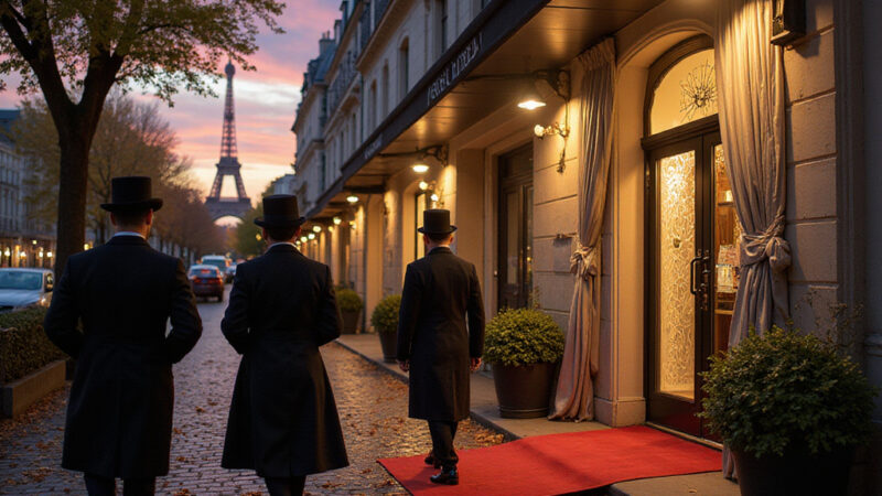 Une foule élégante devant un bâtiment emblématique, prête à assister au défilé Dior.