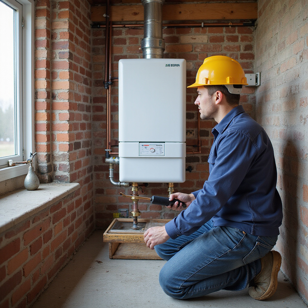 Un professionnel inspectant une chaudière à gaz pour assurer son bon fonctionnement et sa sécurité.