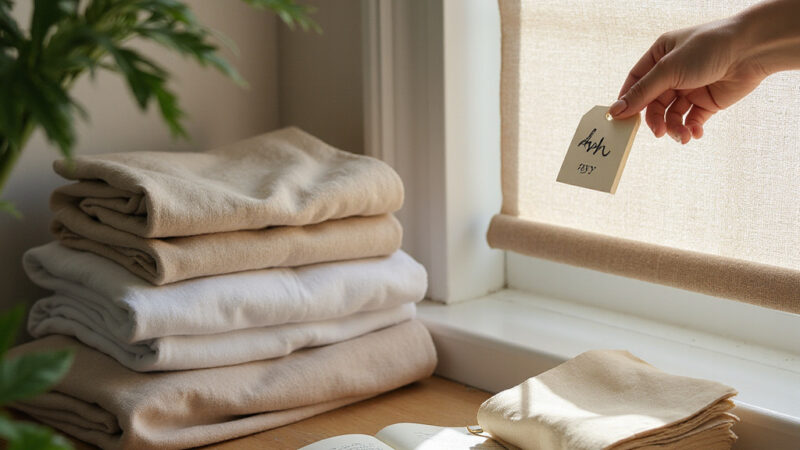 Une femme assise dans un intérieur minimaliste, entourée de plantes et de livres, en train de noter ses dépenses dans un journal, symbolisant un mode de vie low-buy.