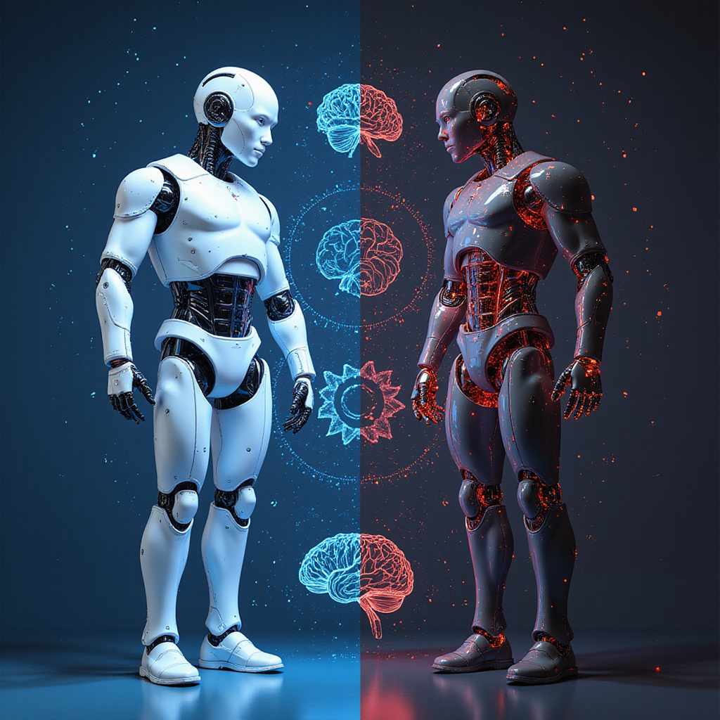 Alt-text : Illustration comparant les capacités de lintelligence artificielle faible et forte, avec des exemples concrets comme les assistants virtuels et les robots autonomes.