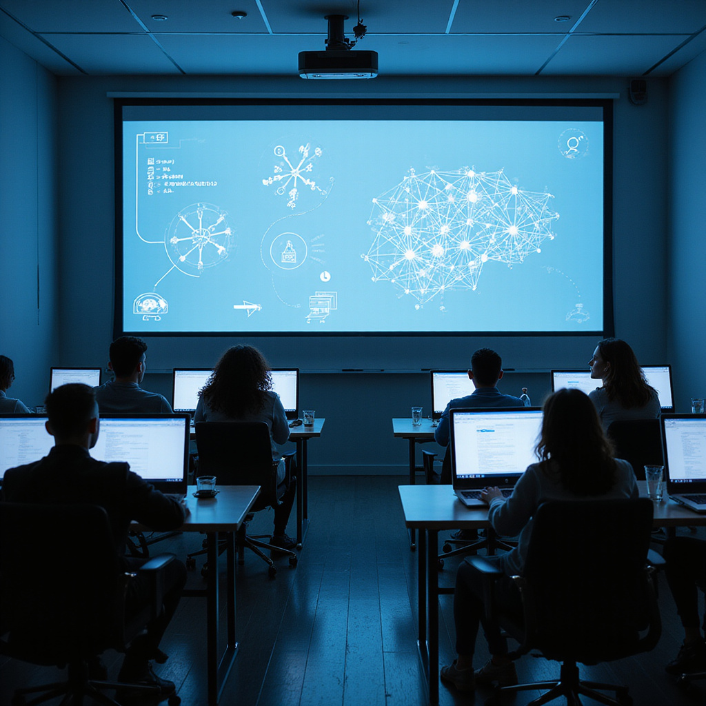 Étudiant suivant un cours en ligne sur l’intelligence artificielle avec des graphiques explicatifs à l’écran.