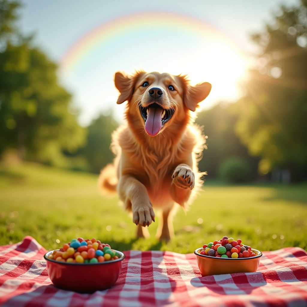 Un chien heureux et en bonne santé recevant des soins nutritionnels adaptés à ses besoins.