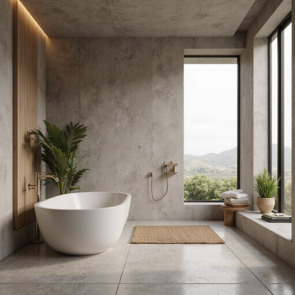Une salle de bain ouverte intégrée à une chambre moderne avec des matériaux élégants et une douche spacieuse.