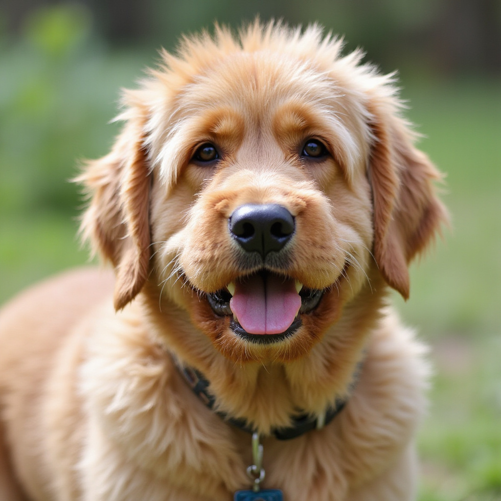 Image alt-text: Un chien au pelage brillant et soyeux, entouré de suppléments naturels pour améliorer sa fourrure.