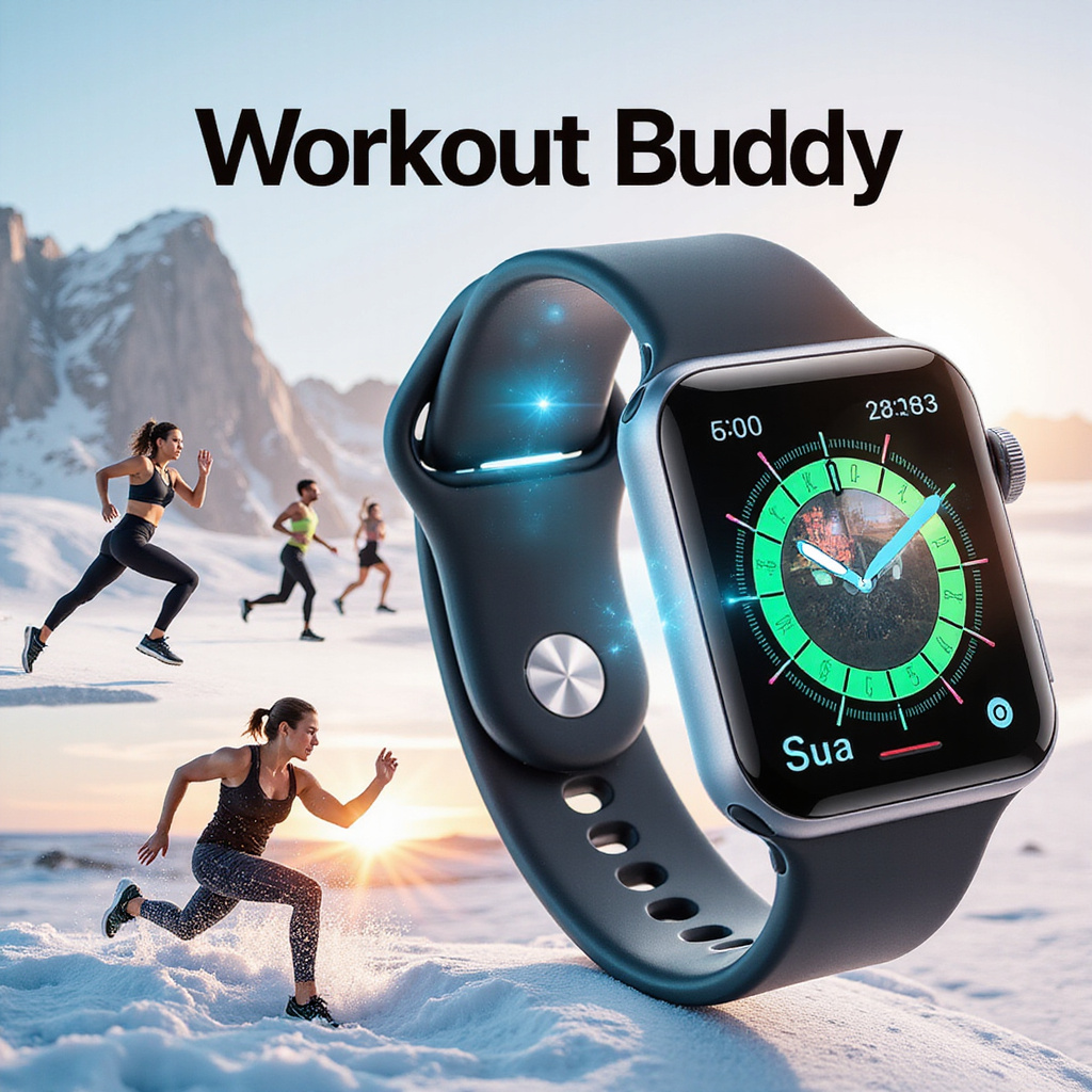 Une femme utilisant l’Apple Watch avec l’application Workout Buddy pendant une course, recevant des conseils vocaux en temps réel.