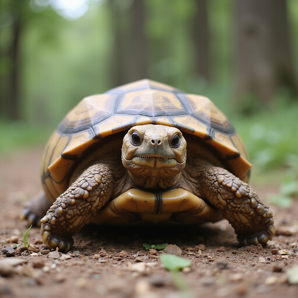 Une tortue steppique dans un terrarium avec un hygromètre mesurant l’humidité, entourée d’un substrat adapté.