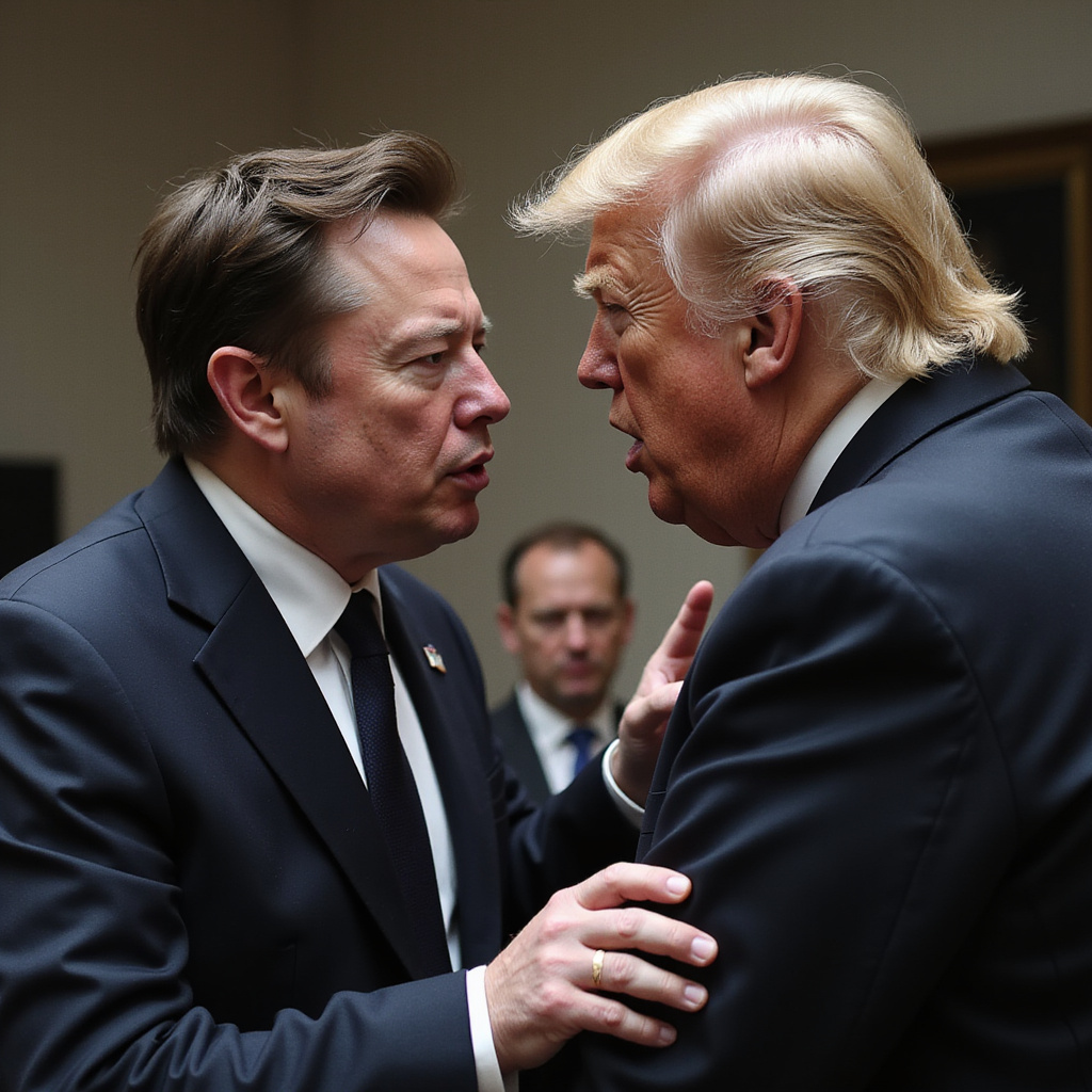 Elon Musk et Donald Trump en pleine dispute publique sur les réseaux sociaux, symbolisant leur rupture politique et économique.