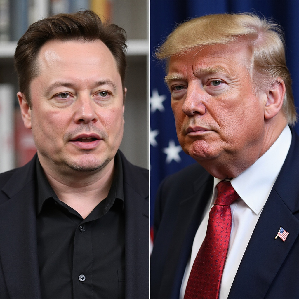 Elon Musk et Donald Trump en pleine dispute publique sur les réseaux sociaux, symbolisant leur rupture politique et économique.