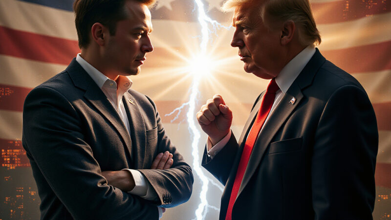 Elon Musk et Donald Trump en pleine dispute publique sur les réseaux sociaux, symbolisant leur rupture politique et économique.