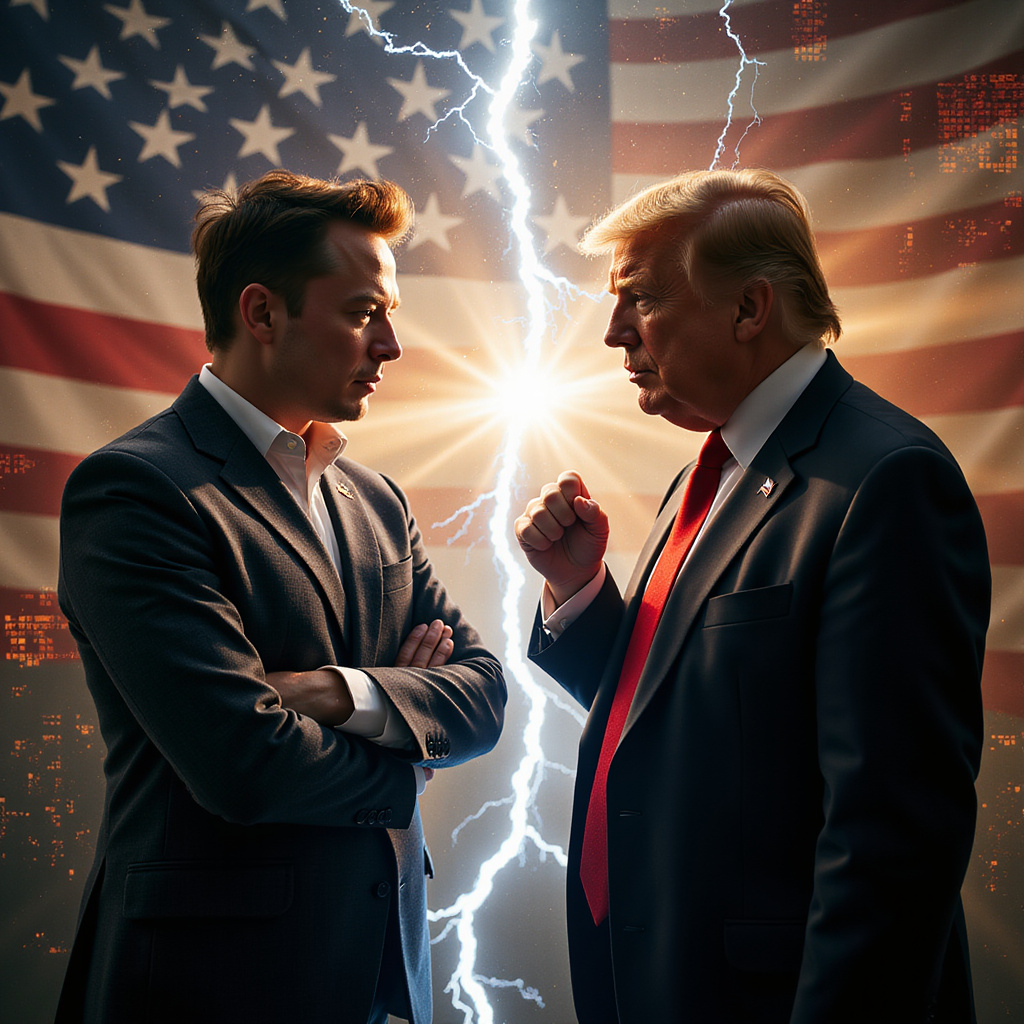 Elon Musk et Donald Trump en pleine dispute publique sur les réseaux sociaux, symbolisant leur rupture politique et économique.