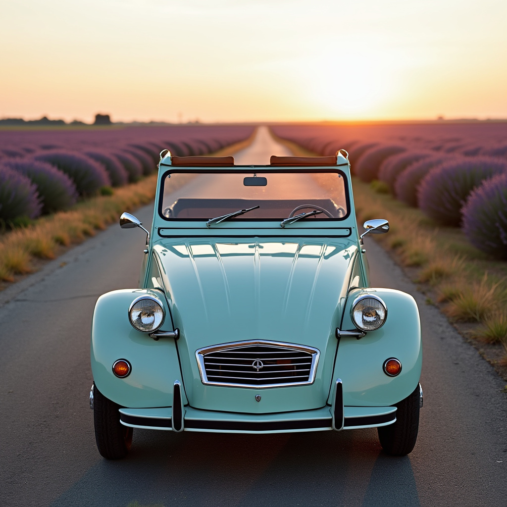 [Une photo de la Citroën 2CV Burton vue de profil, avec son design de roadster et sa couleur vive.]