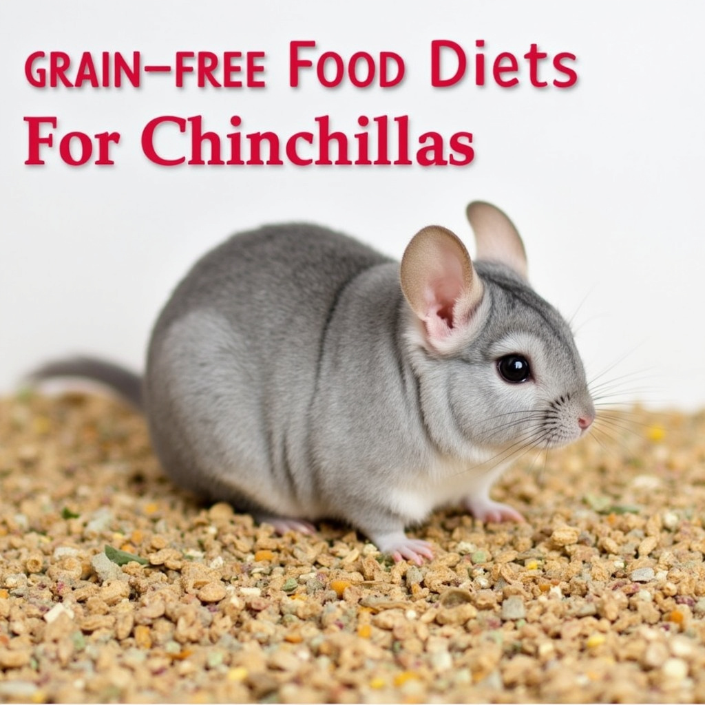Alt-text: Un chinchilla mâchant du foin dans un environnement propre et sain, illustrant une alimentation sans céréales.
