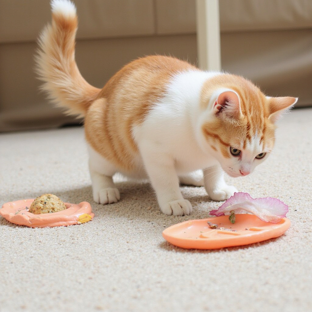 Un chat jouant avec un jouet interactif en forme de souris, stimulant son instinct de chasse.