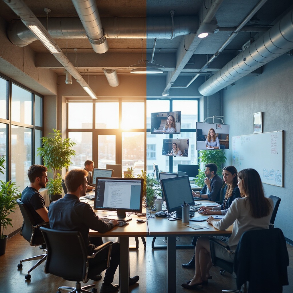 Deux professionnels discutant des avantages de loutsourcing IT et dune équipe interne lors dune réunion stratégique.