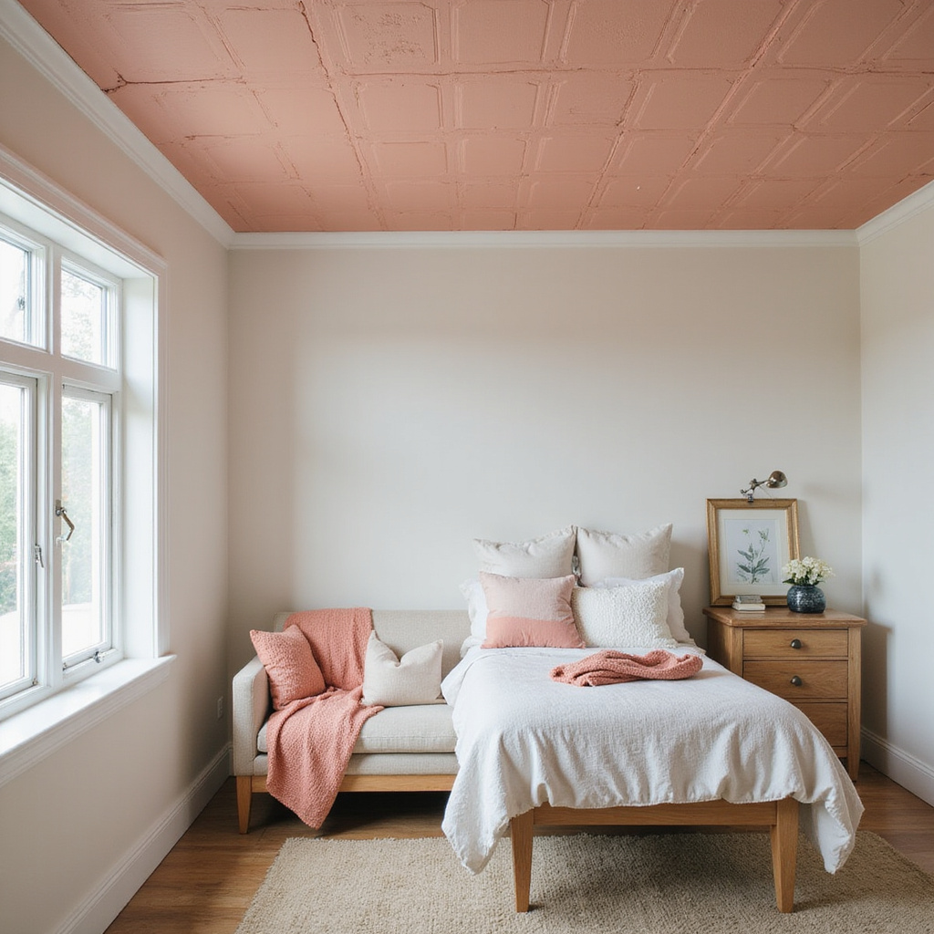 Une pièce avec un plafond blanc et un plafond coloré, illustrant les différences dambiance et de style.