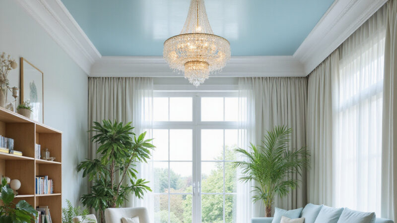 Une pièce avec un plafond blanc et un plafond coloré, illustrant les différences dambiance et de style.