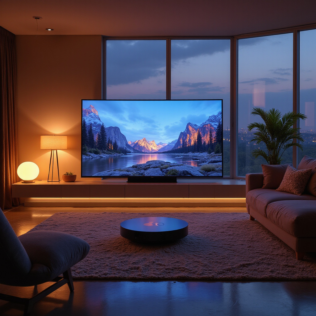 Apple TV avec la nouvelle interface Liquid Glass affichant des profils utilisateurs et une mise en page moderne.