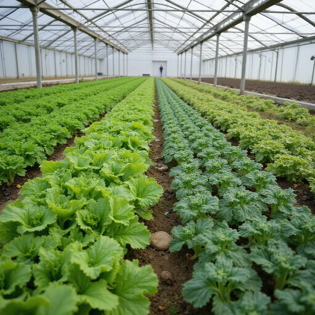 Image montrant une ferme verticale moderne avec des cultures superposées et un système dirrigation goutte-à-goutte, illustrant linnovation agricole durable.