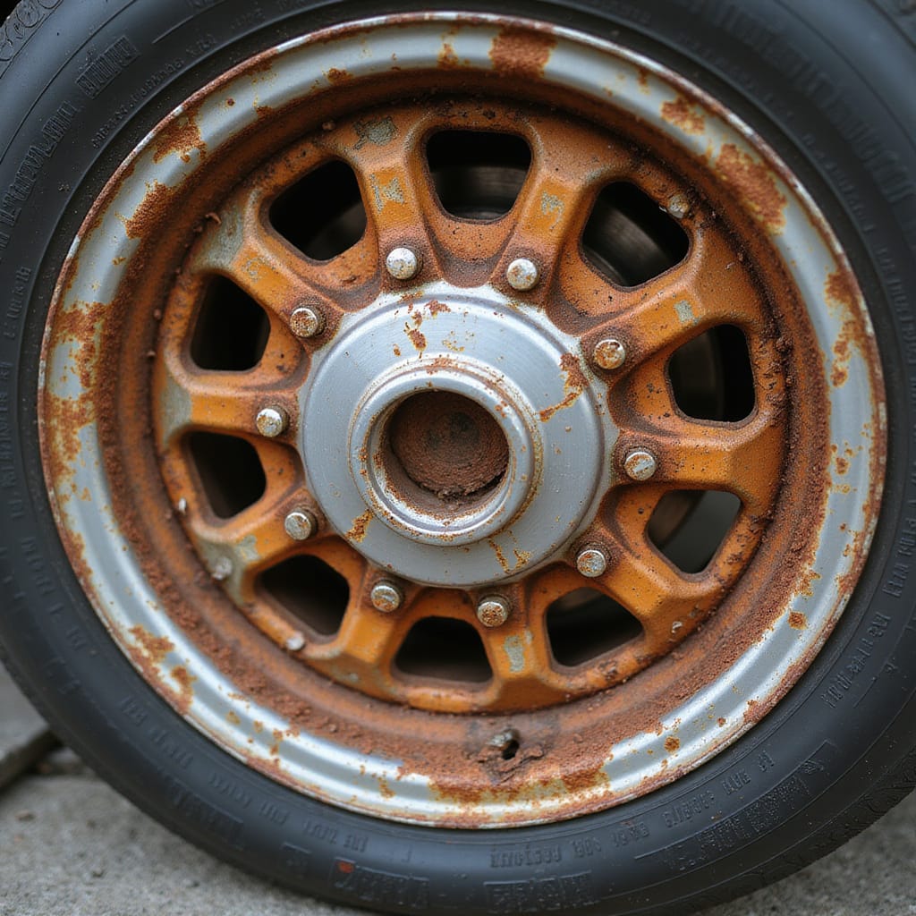 Alt-text : Homme appliquant un produit antirouille sur les jantes dune voiture avec un pinceau, méthode sans soudure.