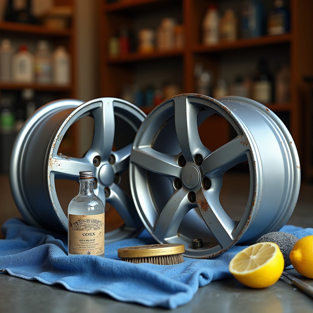 Alt-text : Homme appliquant un produit antirouille sur les jantes dune voiture avec un pinceau, méthode sans soudure.