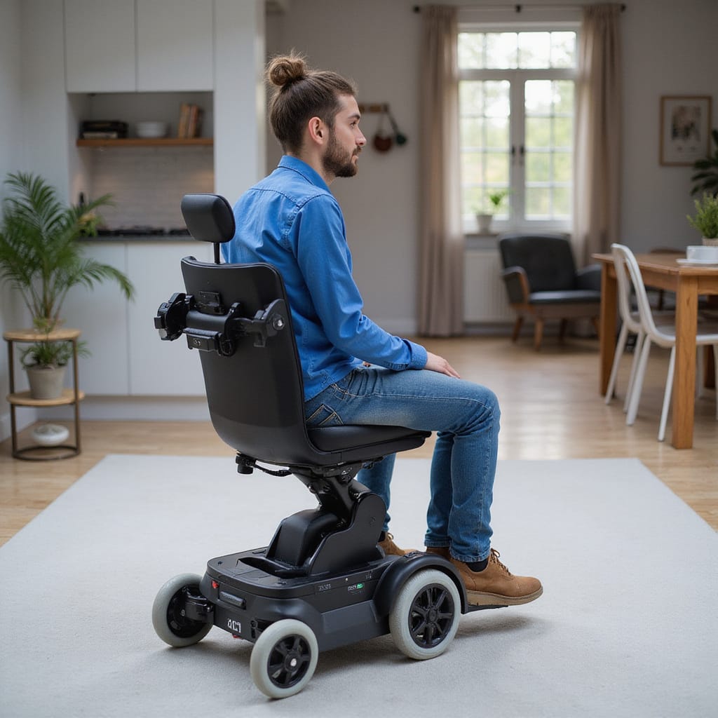 Une personne utilisant une prothèse bionique pour effectuer des tâches quotidiennes, symbolisant lautonomie retrouvée grâce aux technologies dassistance.