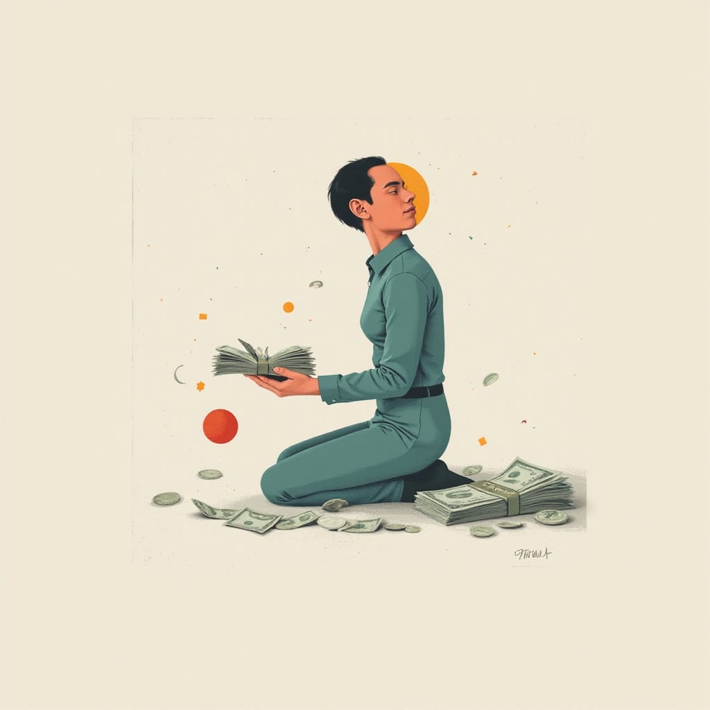 Une femme stressée vérifiant son compte bancaire sur son ordinateur portable, illustrant la dysmorphie financière.