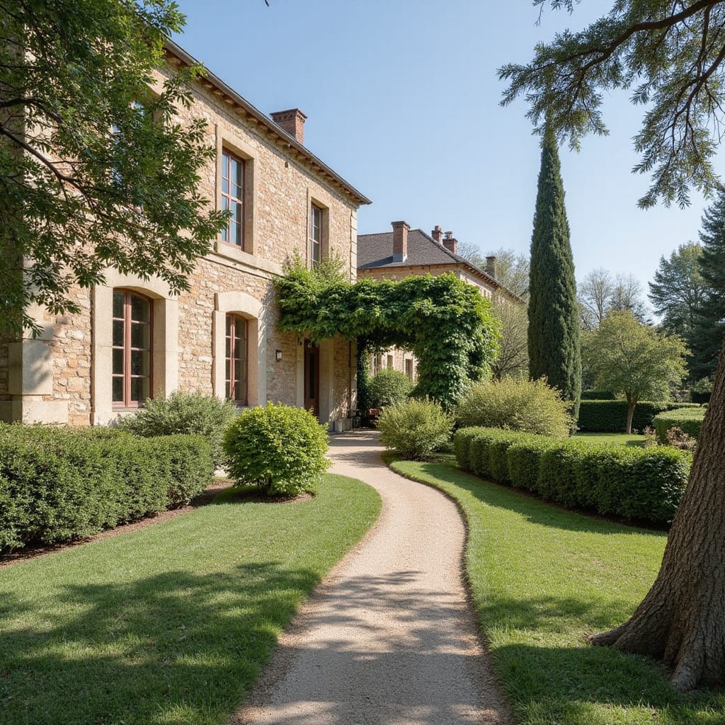 Une maison en pierre rustique avec un jardin, représentant un exemple de logement exempté du DPE.