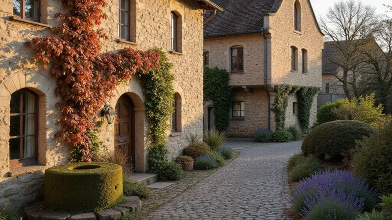 Une maison en pierre rustique avec un jardin, représentant un exemple de logement exempté du DPE.