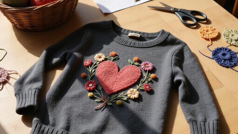 Alt-text : Une personne choisissant des designs pour personnaliser un pull sur un écran d’ordinateur.