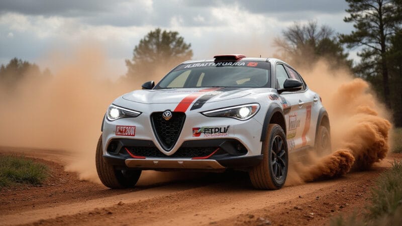 [Une Alpine A290 Rallye sur un circuit de rallye, montrant son design sportif et ses roues EVO Corse]