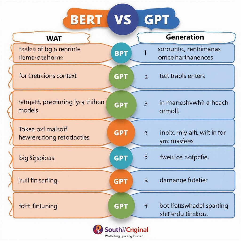 Alt-text : Illustration comparant les architectures de BERT et GPT, mettant en avant leurs différences fondamentales.