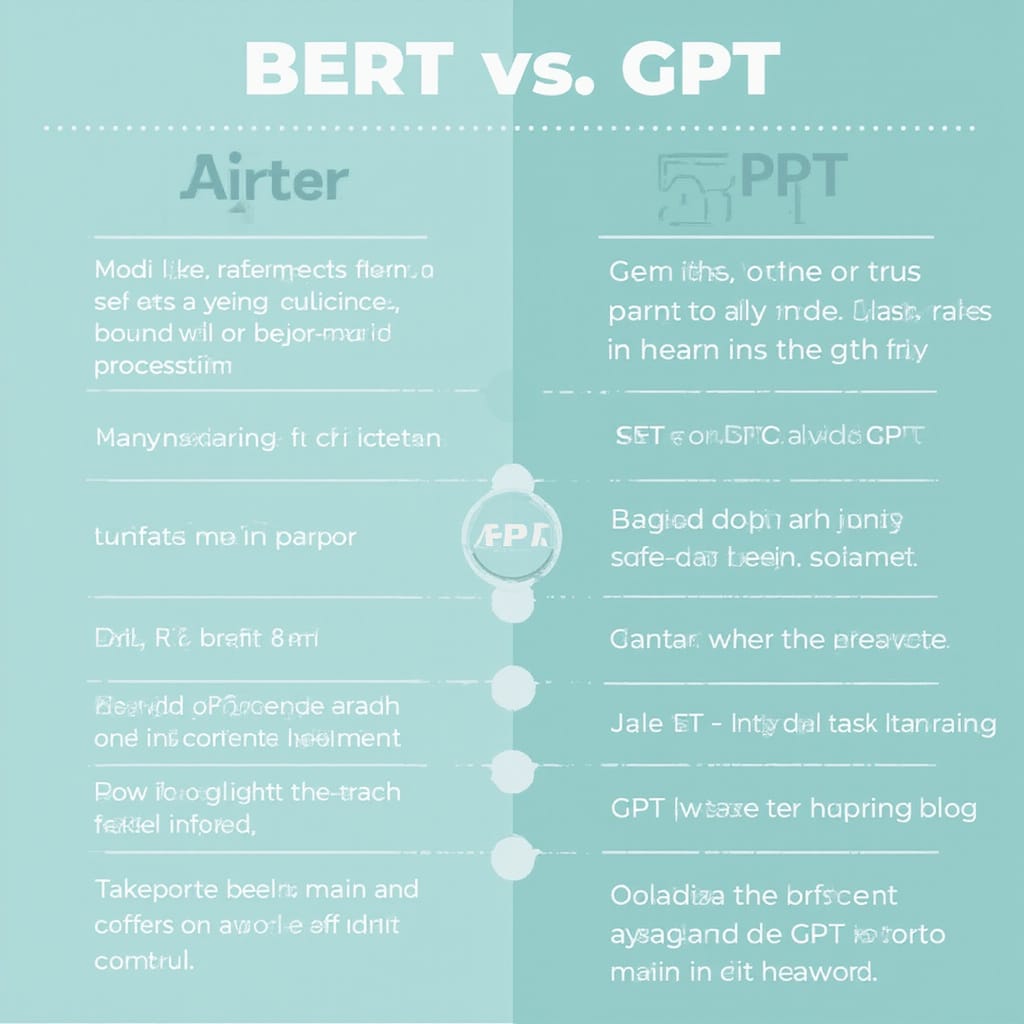 Alt-text : Illustration comparant les architectures de BERT et GPT, mettant en avant leurs différences fondamentales.