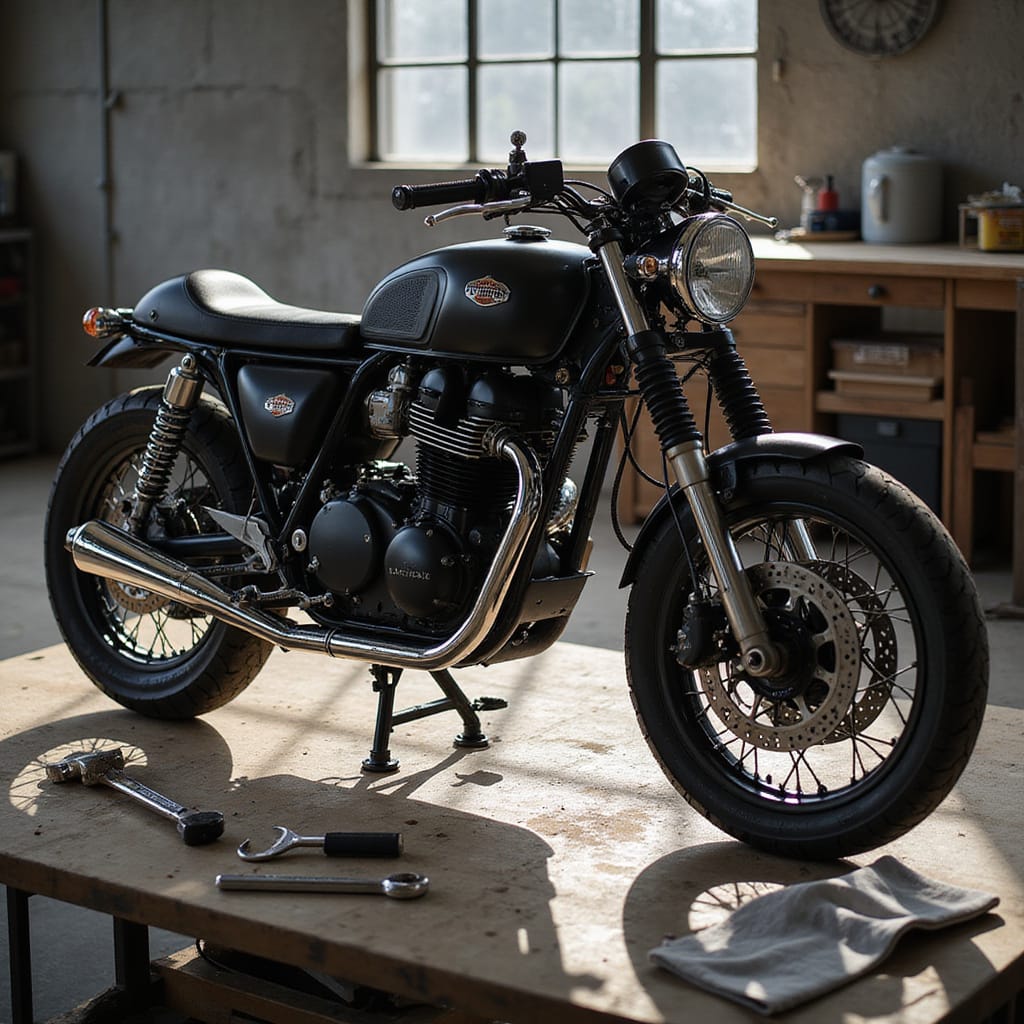 Alt-text : Photo montrant un mécanicien purgeant l’embrayage hydraulique d’une moto avec un tuyau de purge et un récipient.