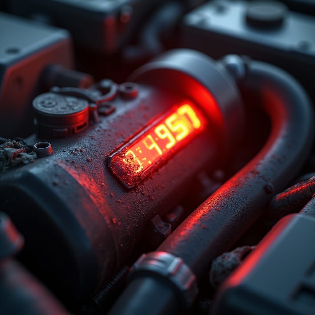 Alt-text : Un mécanicien remplace le capteur de température du liquide de refroidissement dans un moteur de voiture.