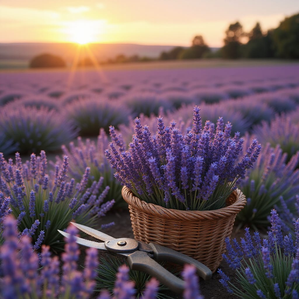 Image dune lavande bien taillée dans un jardin ensoleillé, montrant des tiges coupées net et une plante compacte et saine.